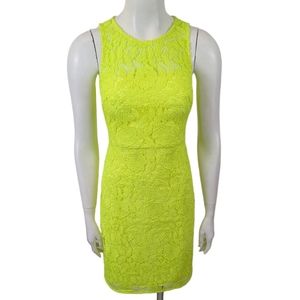 J.Crew Neon Yellow Sheath Dress Womens 0 Sleeveless Lace Career Dress